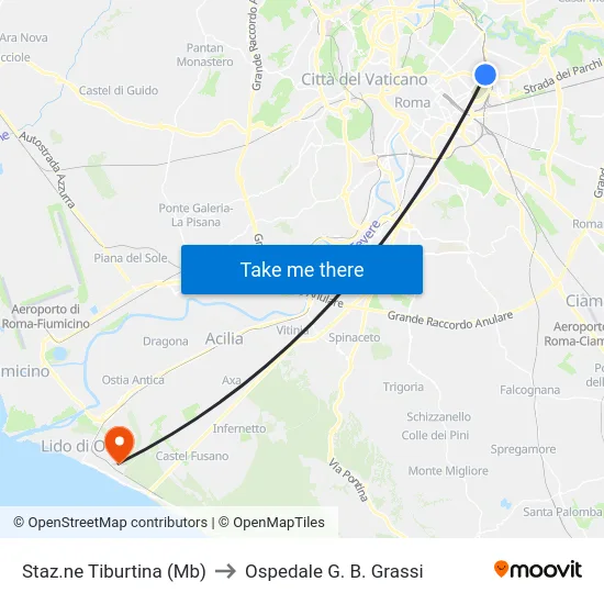 Staz.ne Tiburtina (Mb) to Ospedale G. B. Grassi map