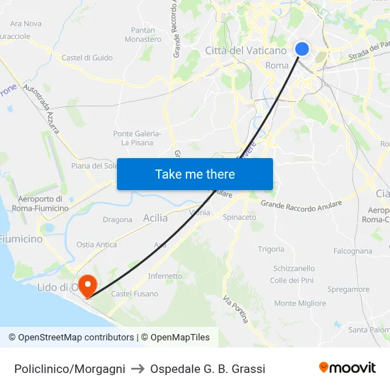 Policlinico/Morgagni to Ospedale G. B. Grassi map