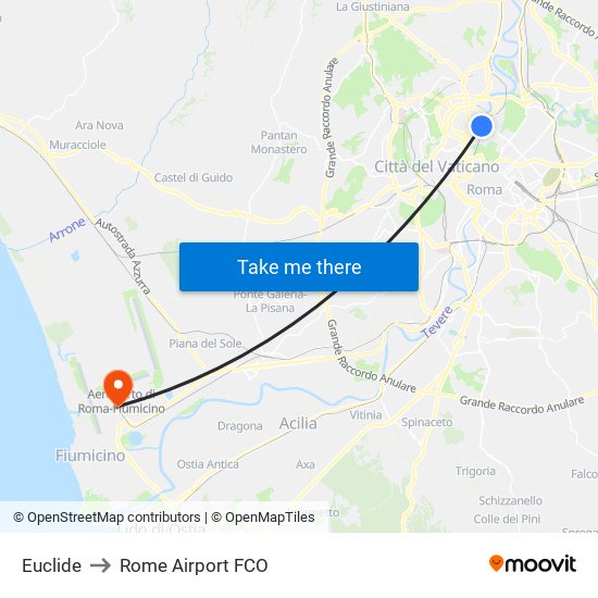 Euclide to Rome Airport FCO map