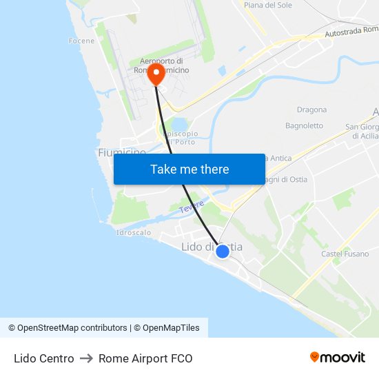 Lido Centro to Rome Airport FCO map