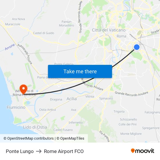 Ponte Lungo to Rome Airport FCO map