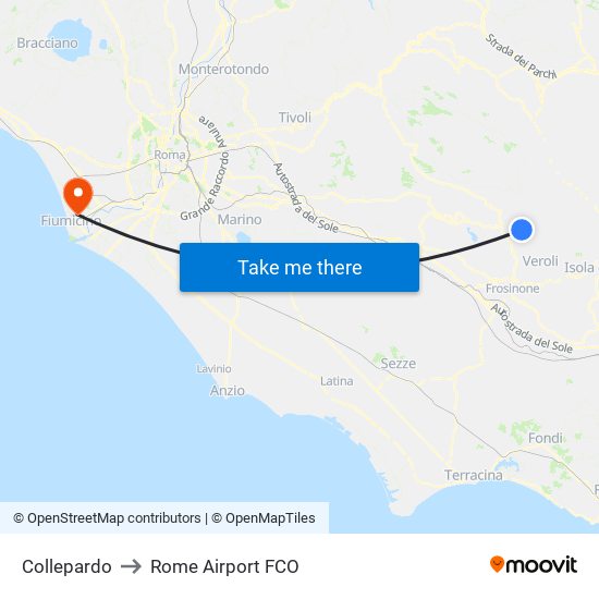 Collepardo to Rome Airport FCO map