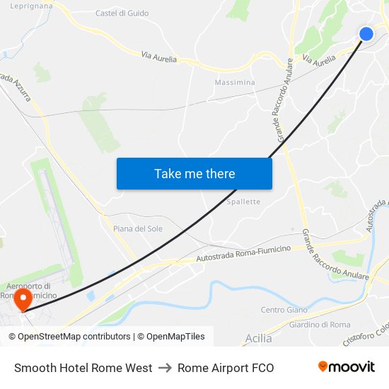 Smooth Hotel Rome West to Rome Airport FCO map