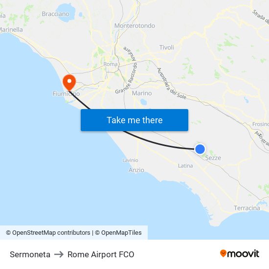 Sermoneta to Rome Airport FCO map