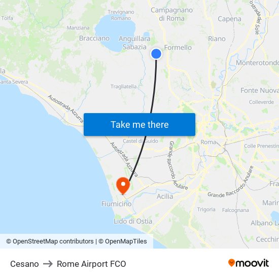 Cesano to Rome Airport FCO map