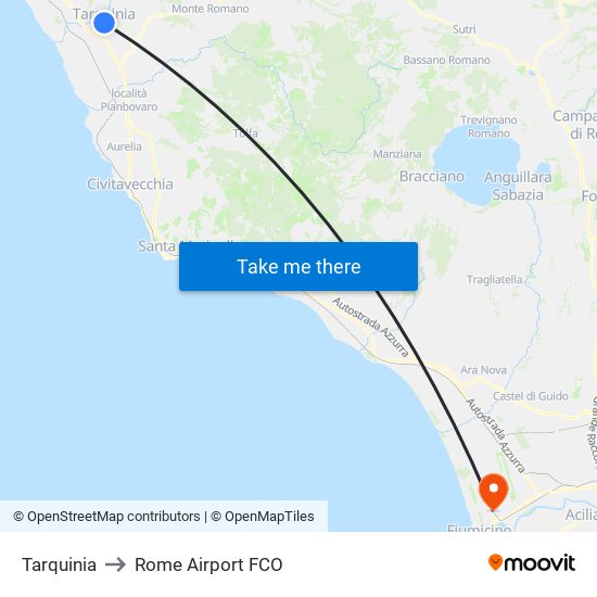 Tarquinia to Rome Airport FCO map