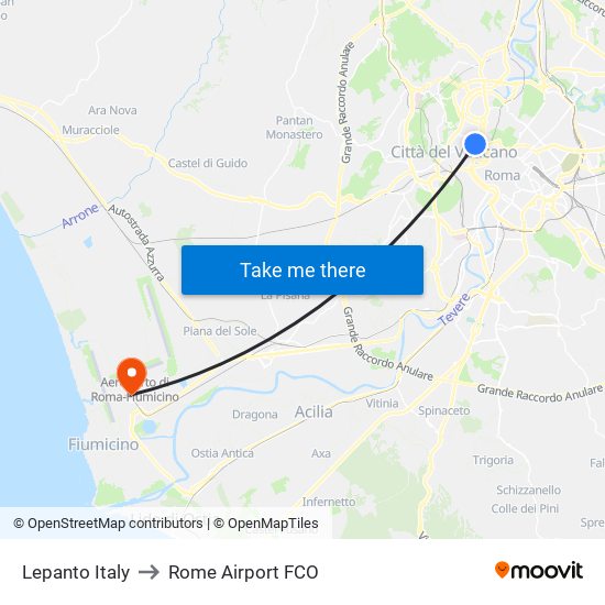 Lepanto Italy to Rome Airport FCO map