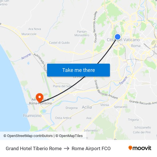 Grand Hotel Tiberio Rome to Rome Airport FCO map