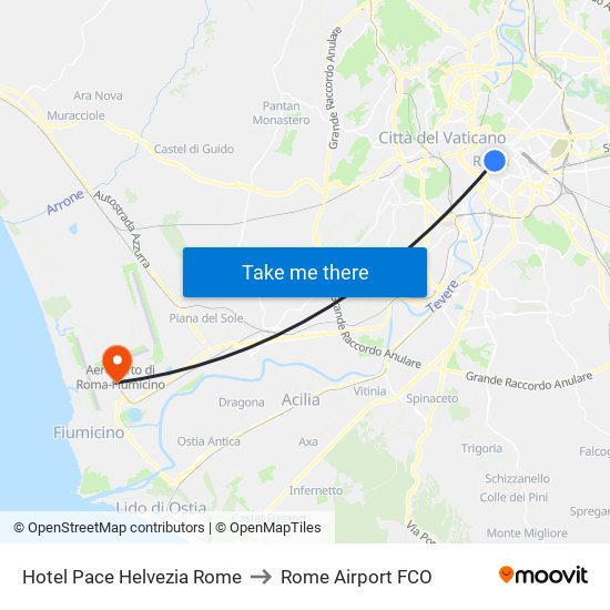 Hotel Pace Helvezia Rome to Rome Airport FCO map