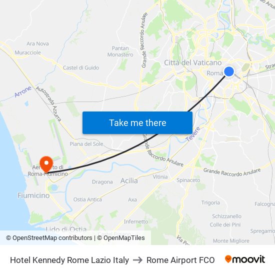 Hotel Kennedy Rome Lazio Italy to Rome Airport FCO map