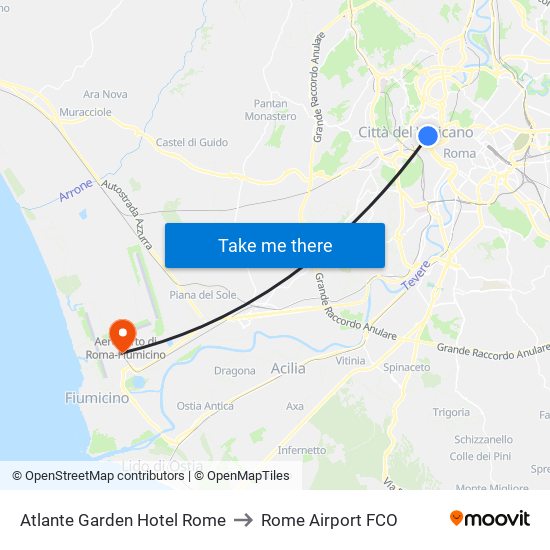 Atlante Garden Hotel Rome to Rome Airport FCO map