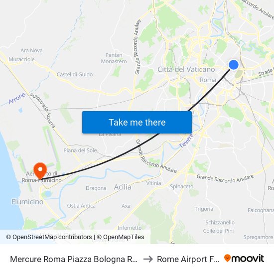 Mercure Roma Piazza Bologna Rome to Rome Airport FCO map