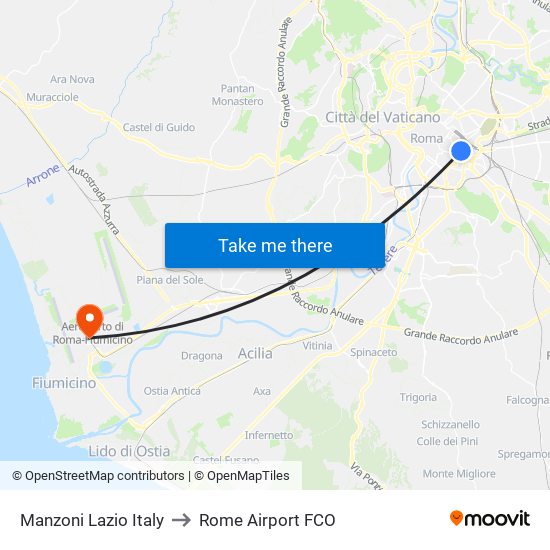 Manzoni Lazio Italy to Rome Airport FCO map