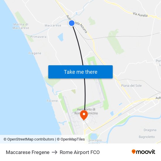 Maccarese Fregene to Rome Airport FCO map