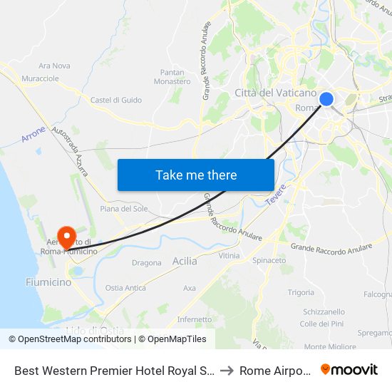 Best Western Premier Hotel Royal Santina Rome to Rome Airport FCO map