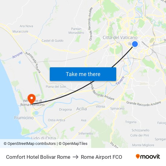 Comfort Hotel Bolivar Rome to Rome Airport FCO map