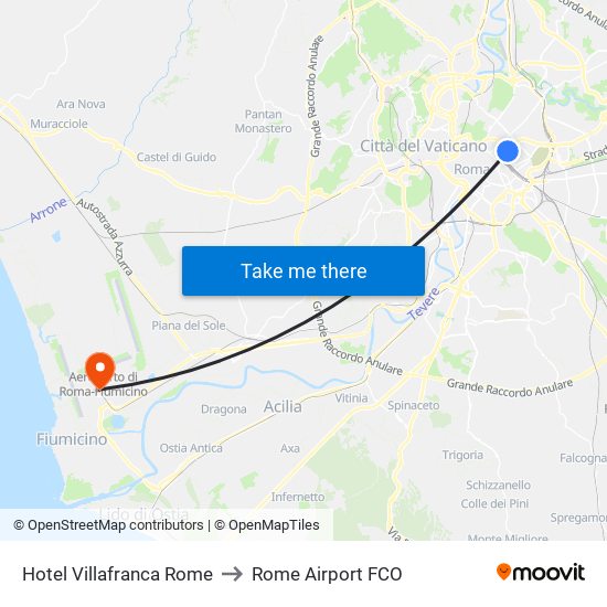 Hotel Villafranca Rome to Rome Airport FCO map