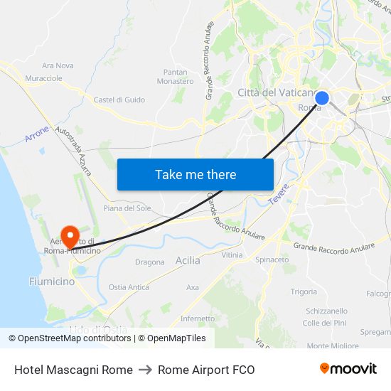 Hotel Mascagni Rome to Rome Airport FCO map