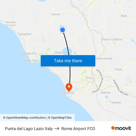 Punta del Lago Lazio Italy to Rome Airport FCO map