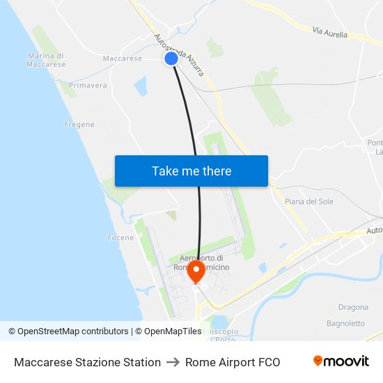 Maccarese Stazione Station to Rome Airport FCO map
