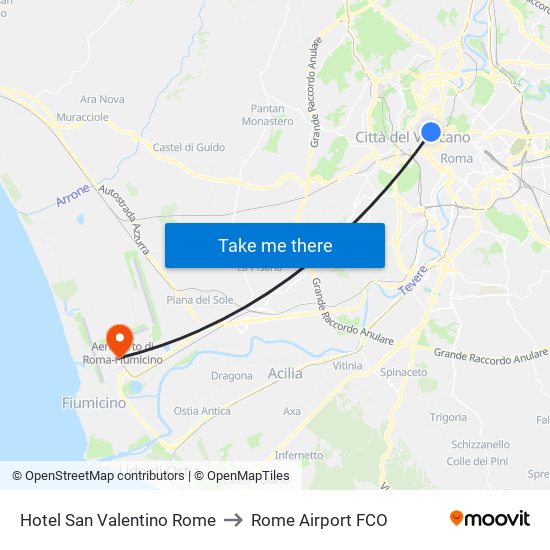 Hotel San Valentino Rome to Rome Airport FCO map