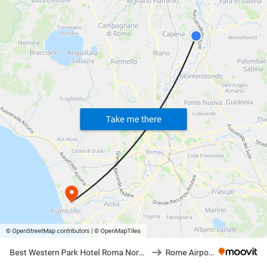 Best Western Park Hotel Roma Nord Fiano Romano to Rome Airport FCO map