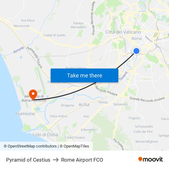 Pyramid of Cestius to Rome Airport FCO map