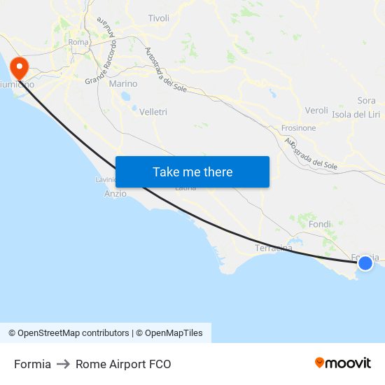 Formia to Rome Airport FCO map