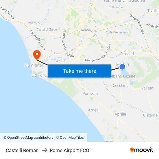 Castelli Romani to Rome Airport FCO map