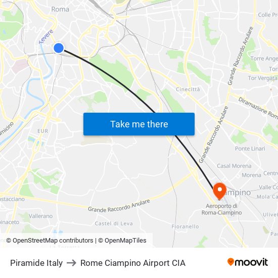 Piramide Italy to Rome Ciampino Airport CIA map