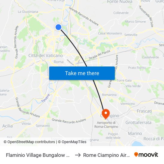 Flaminio Village Bungalow Park Rome to Rome Ciampino Airport CIA map