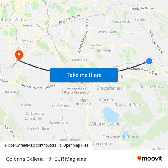 Colonna Galleria to EUR Magliana map