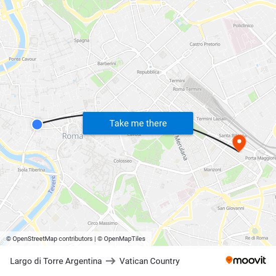 Largo di Torre Argentina to Vatican Country map