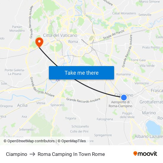 Ciampino to Roma Camping In Town Rome map