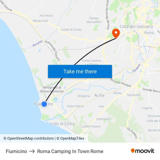 Fiumicino to Roma Camping In Town Rome map