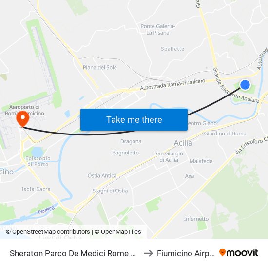 Sheraton Parco De Medici Rome Hotel to Fiumicino Airport map