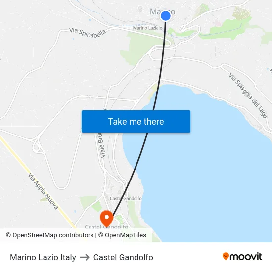 Marino Lazio Italy to Castel Gandolfo map