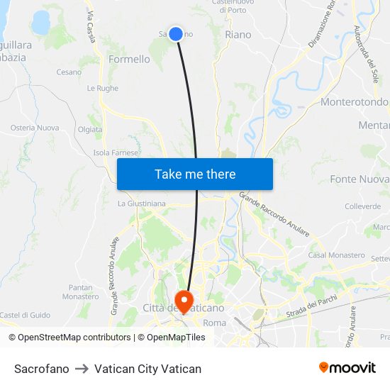 Sacrofano to Vatican City Vatican map