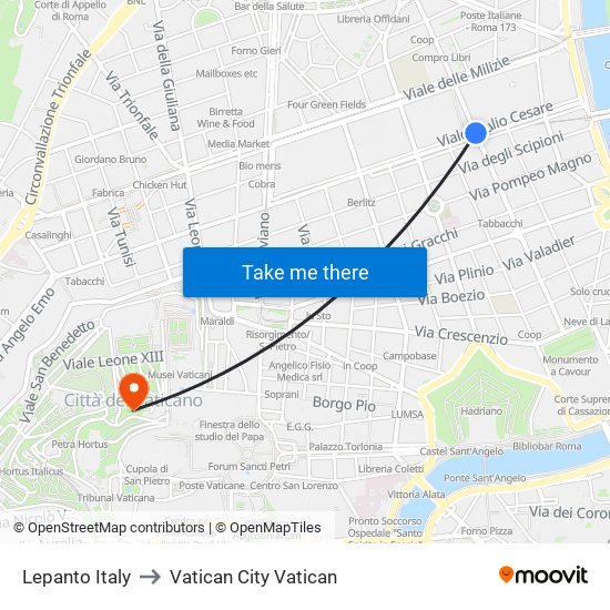 Lepanto Italy to Vatican City Vatican map