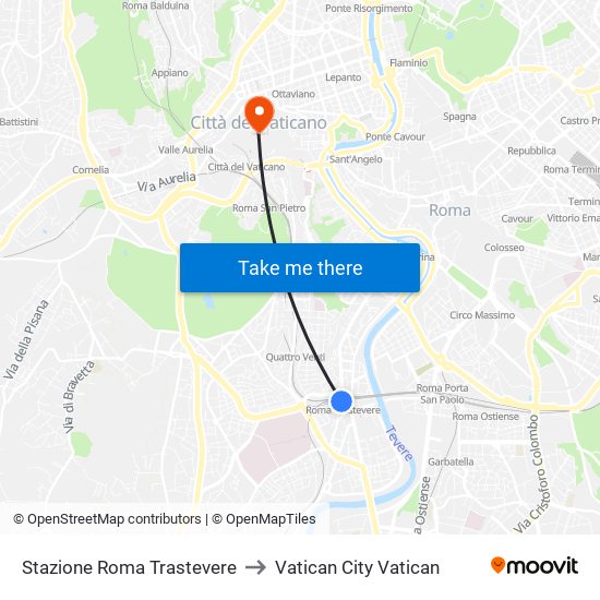 Stazione Roma Trastevere to Vatican City Vatican map