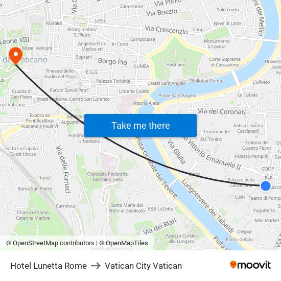 Hotel Lunetta Rome to Vatican City Vatican map