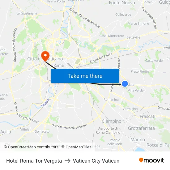 Hotel Roma Tor Vergata to Vatican City Vatican map