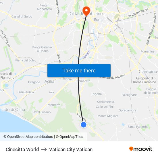Cinecittà World to Vatican City Vatican map