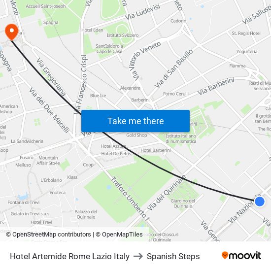 Hotel Artemide Rome Lazio Italy to Spanish Steps map