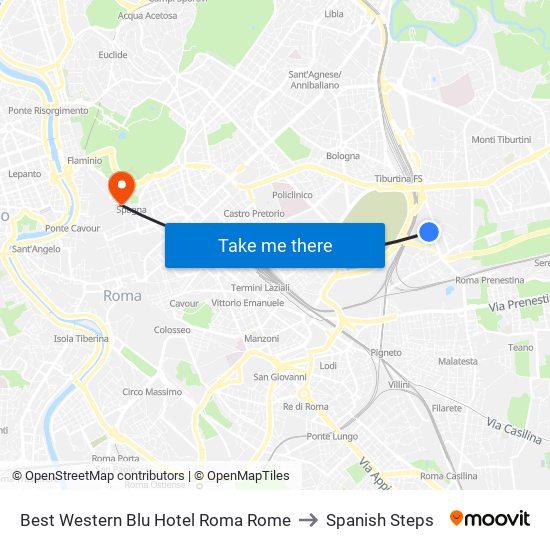 Best Western Blu Hotel Roma Rome to Spanish Steps map