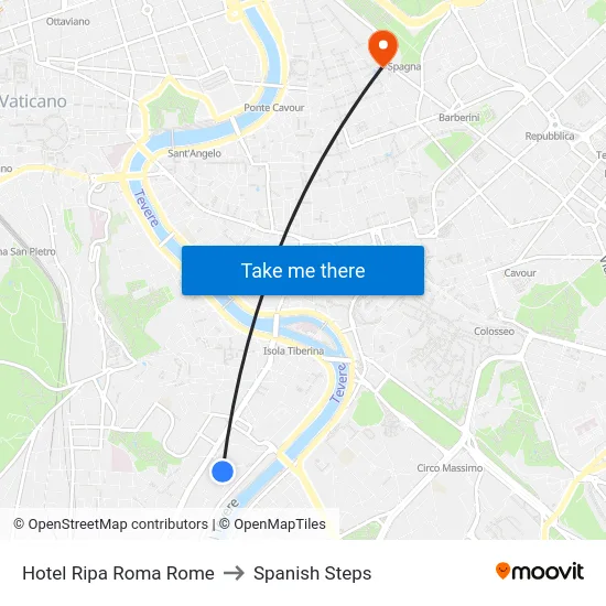 Hotel Ripa Roma Rome to Spanish Steps map