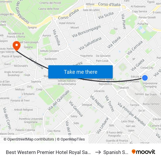 Best Western Premier Hotel Royal Santina Rome to Spanish Steps map