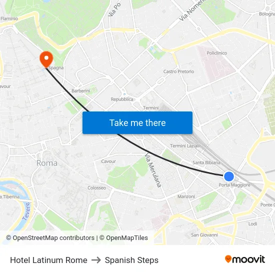 Hotel Latinum Rome to Spanish Steps map