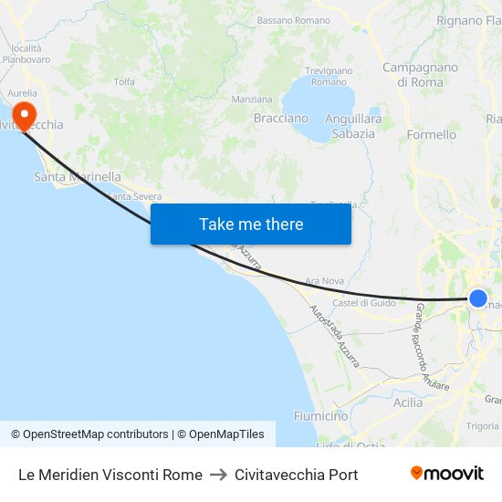 Le Meridien Visconti Rome to Civitavecchia Port map