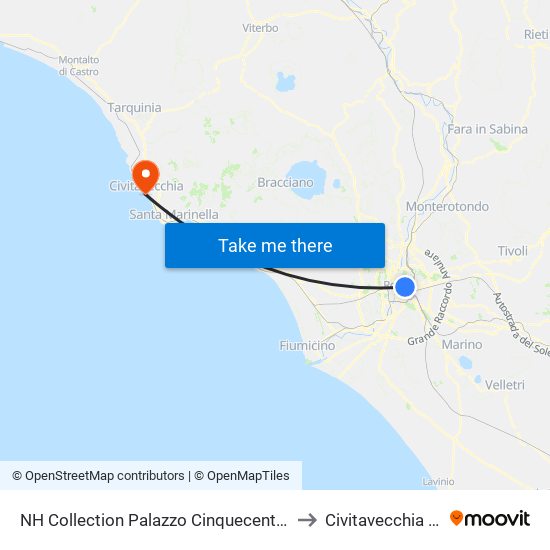 NH Collection Palazzo Cinquecento Rome to Civitavecchia Port map